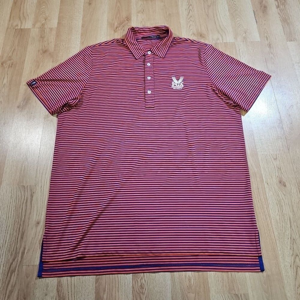 RLX Ralph Lauren Golf Polo Mens XL Orange Blue Stripe 2014 PGA Valhalla Athletic